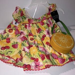 Cynthia Rowley Matching Fruit Print Shirt and Shorts with Citrus Bag‎